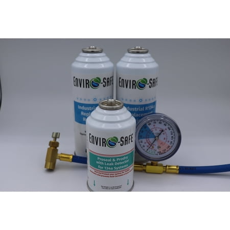 Enviro-Safe R134a Replacement Refrigerant Kit – 21 oz Equivalent with ProSeal, ProDry & Leak Detector Dye