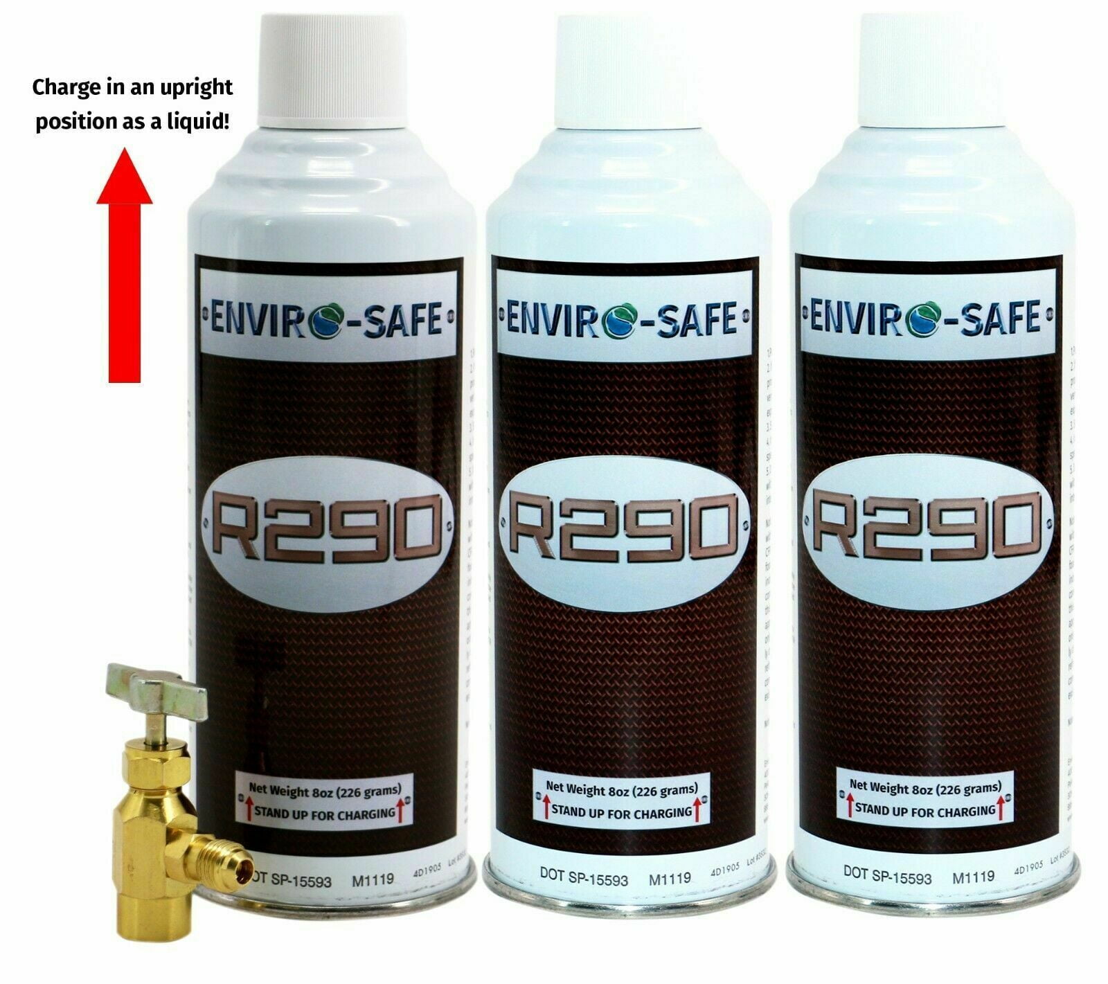 Envirosafe R290 Refrigerant (UPRIGHT CAN!) 3 Cans & Top Tap Kit, R-290a ...