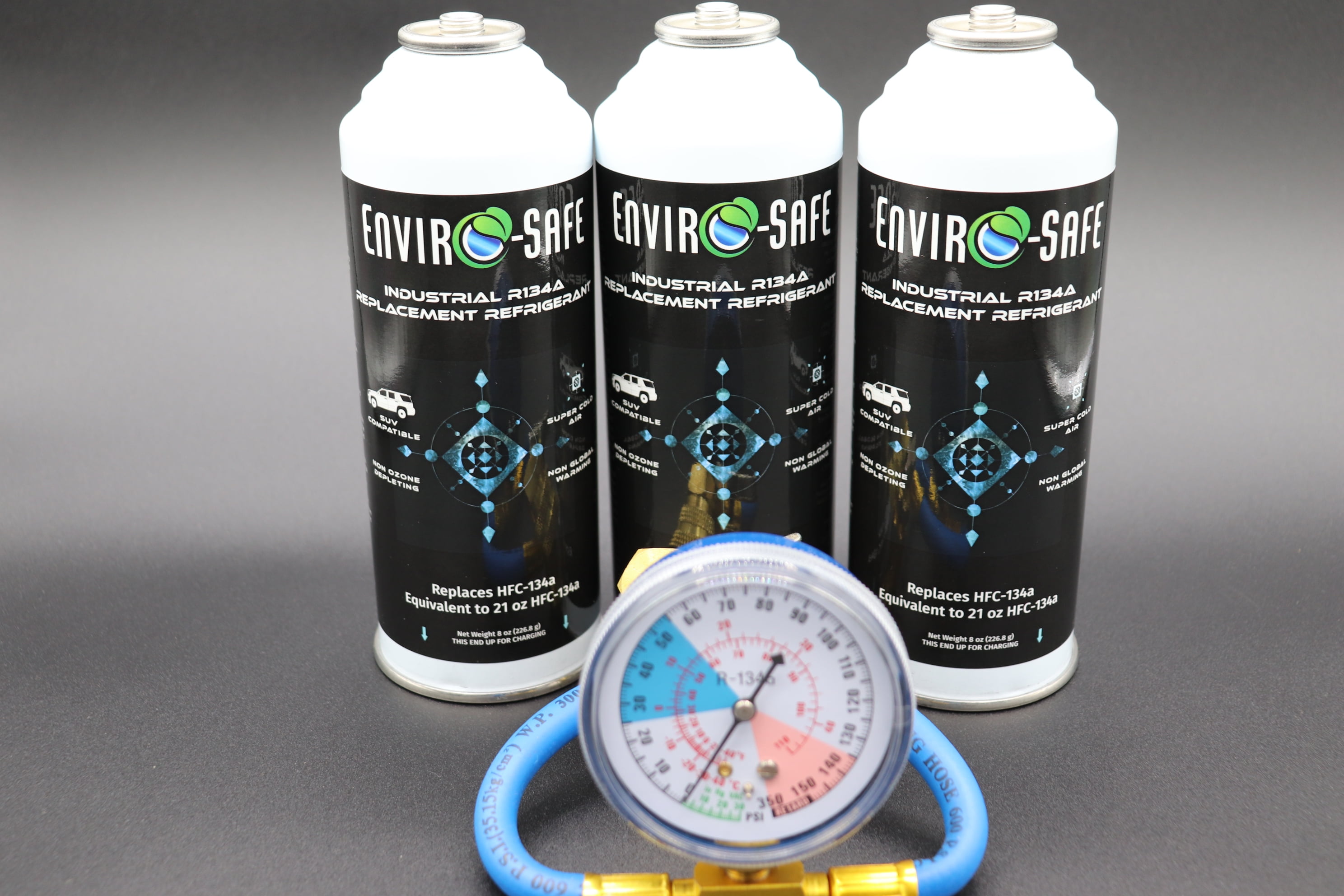Envirosafe SUV Industrial 134 replacement, 3 cans with Brass Gauge