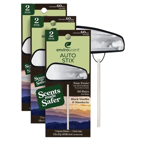 Enviroscent Auto Stix Non-Toxic Car Air Freshener Black Vanilla & Mandarin 3 Count 0.3 oz