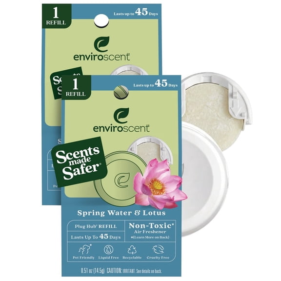 Enviroscent Plug Hub Refills, Spring Water & Lotus, Non-Toxic Air Freshner, 2ct