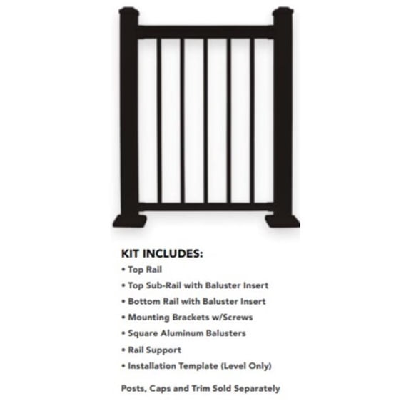 Envision Outdoor Living Product 31306000 6 x 36 in. Aluminium Designer Level Kit with Square Balusters - Textured Black