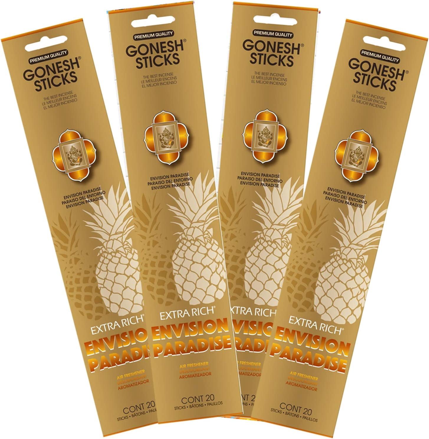 Envision Paradise 4-Pack Incense, Gold - Energizing Pineapple Scent