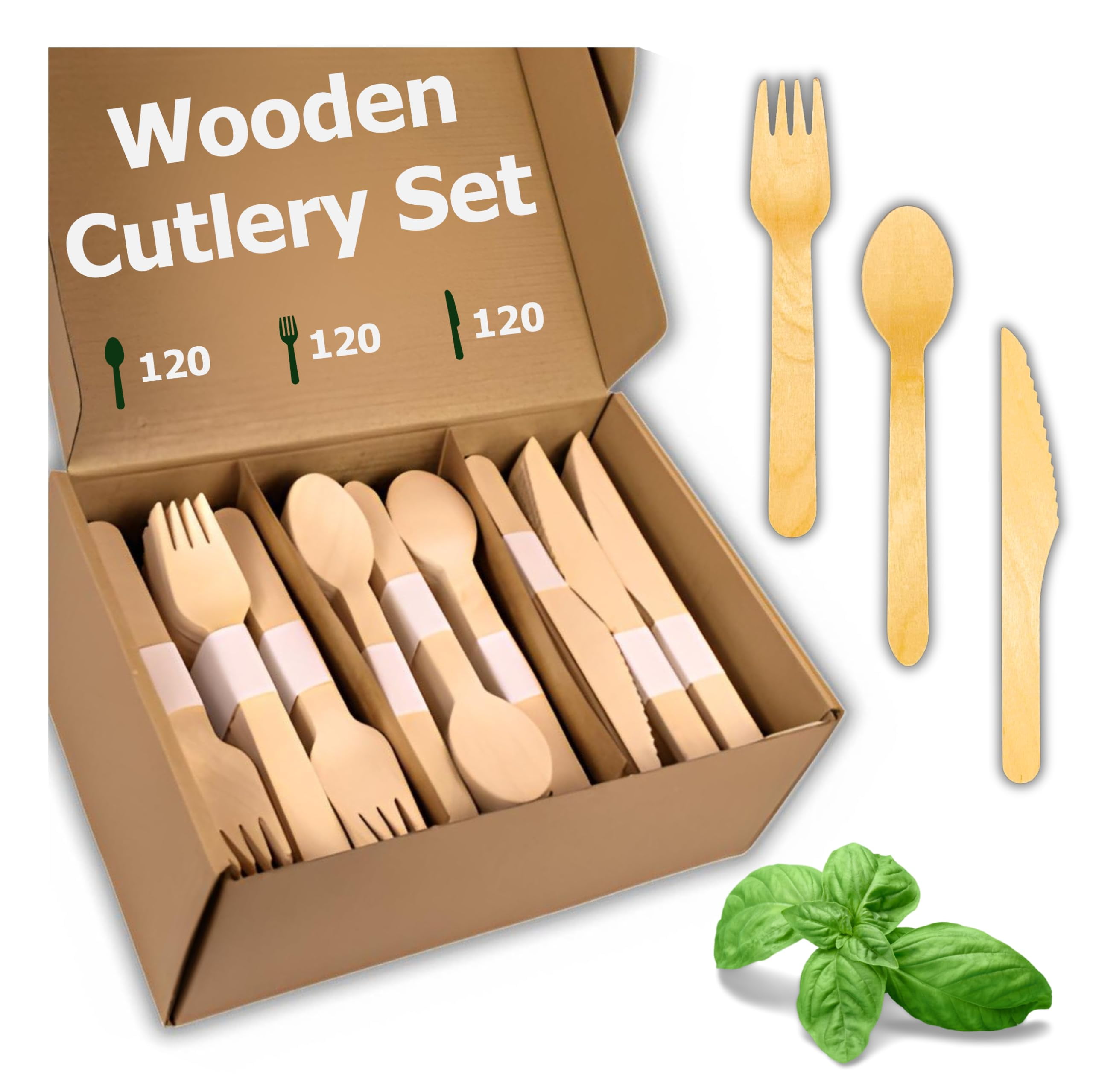 360 Packs Compostable Utensils Compostable 120 Forks 120 Spoons 120 Knives Large Disposable Silverware Heavy Duty Eco Friendly Flatware