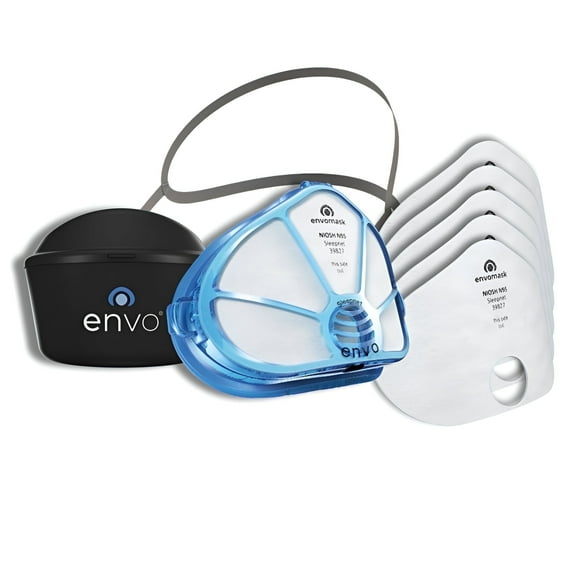 Envo Mask N95 Respirator Kit with Exhalation Valve Includes Traditional Headgear, 5 Replacement Filters and a Storage Case (70951)