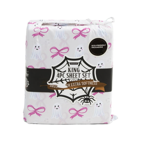 Envogue Girlie Ghosts & Bows Halloween Sheet Set, Queen