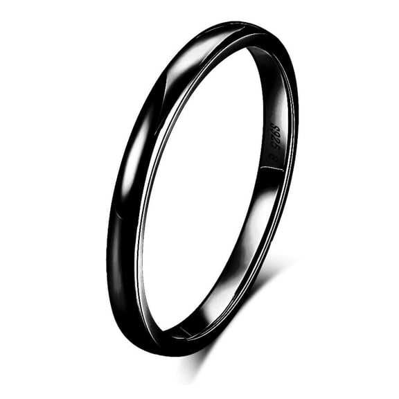 Envy 2mm Black Over Sterling Silver Wedding Band for Men or Women Ginger Lyne Collection