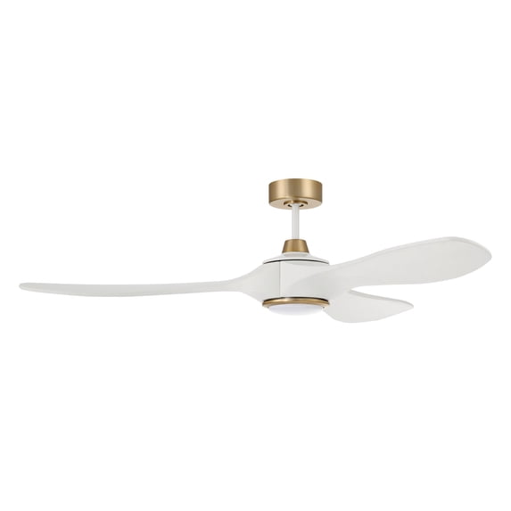 Envy 60 in. White/Satin Brass Finish Indoor Ceiling Fan, Integrated LED Light & Remote Included