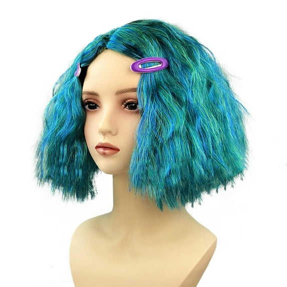 Envy Costume Wig for Women Girls Halloween Fluffy Cosplay Blue-Green Wigs with 2 Hair Clip