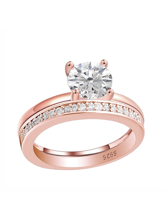 Envy Wedding Ring Set for Women 1.25Ct Solitaire Engagement Matching Band Ginger Lyne Collection