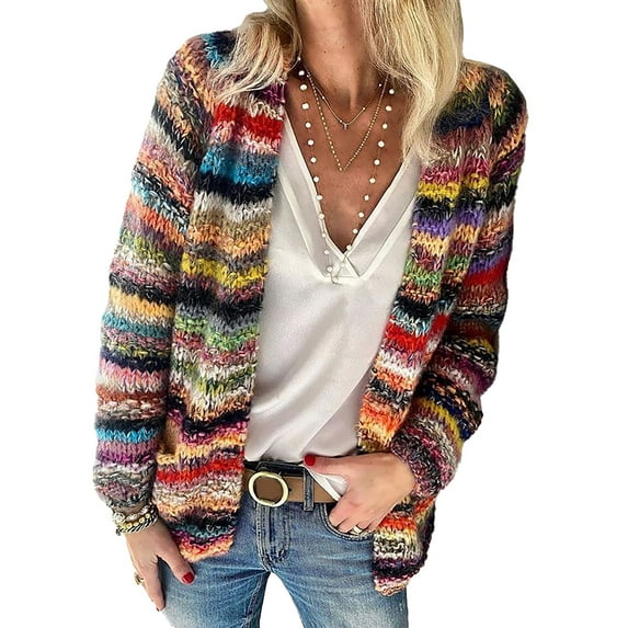 Enwejyy Autumn And Spring Multicoloured Casual Loose Thin Sweater Cardigan