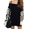 thumbnail image 1 of Enwejyy Cold Shoulder Sleeve Long Sleeve Women Contrast Stitching Leopard Casual Dress, 1 of 4