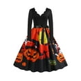 thumbnail image 1 of Enwejyy New Arrival Halloween Women Lace Pullover Cartoon Print V-Neck Long Sleeve Halloween Dress, 1 of 4
