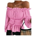thumbnail image 1 of Enwejyy Woman's Summer Cocktail Sexy Cold Shoulder Ruffle Waist Basic Top T-Shirts, 1 of 2