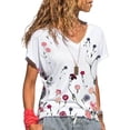 thumbnail image 1 of Enwejyy Women Casual Floral Print V-Neck Short Sleeve Basic T-Shirts, 1 of 2