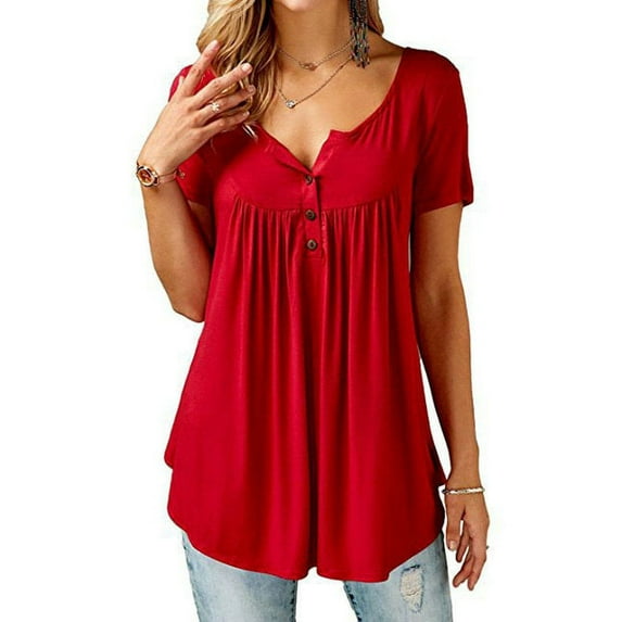 Enwejyy Women Casual Multi-Style Round Neck Solid Color Short Sleeve Multi-color T-Shirts Floral Print V-Neck Blouse Long Sleeve Pleated Daily Tunic Tops