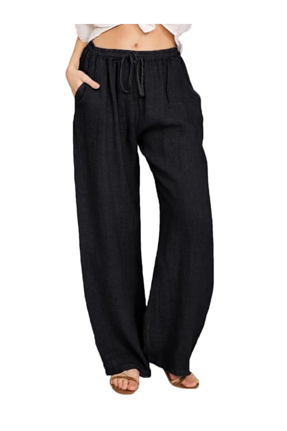 Women Casual Pant Woven Solid Color Elastic Waist Shirring Low Waist Ankle-Length Chino Pant