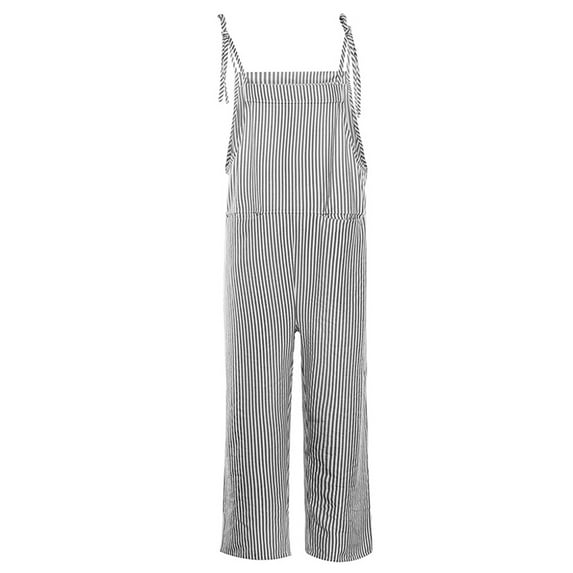 Enwejyy Women Casual Rayon Tie Up Closure Striped Sleeveless Wide-Leg Jumpsuit