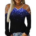 thumbnail image 1 of Enwejyy Women Casual Solid Hot Drilling Off The Shoulder Loose Blouse Tops T-Shirt, 1 of 2