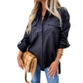 thumbnail image 1 of Enwejyy Women Fashion Office Workplace Plain Roll Sleeve Artsy T-Shirts Blouse Tops, 1 of 3