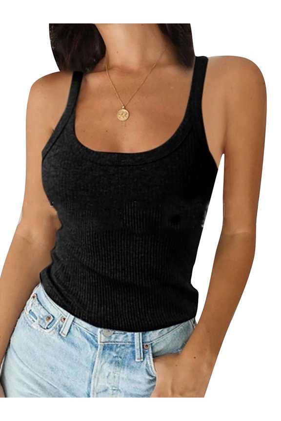 Women Floral Tie Dye Casual Crop Top Solid Sleeveless Basic Tank Tops