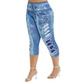 thumbnail image 1 of Enwejyy Women Imitation Denim Solid Color High-Waisted Skinny Yoga Sport Capri Leggings Plus Size, 1 of 4
