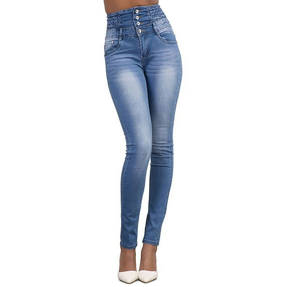 Enwejyy Women Ladies Skinny Denim Pant High Waist Solid Butt Jeans
