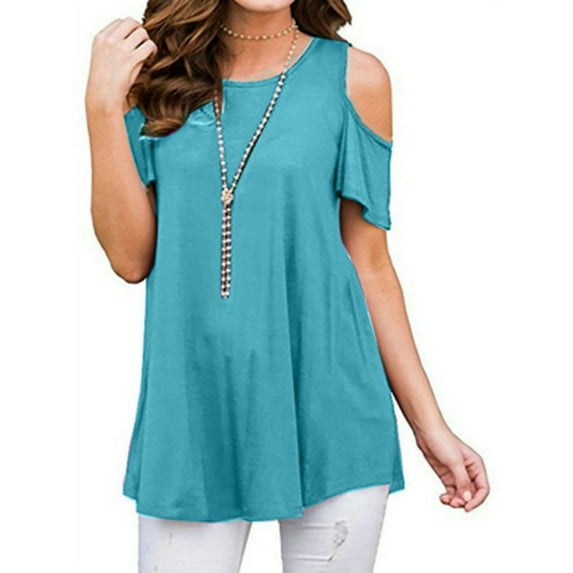 Enwejyy Women Multi Style Solid Cold Shoulder Gradient Floral Short Sleeve T-Shirts