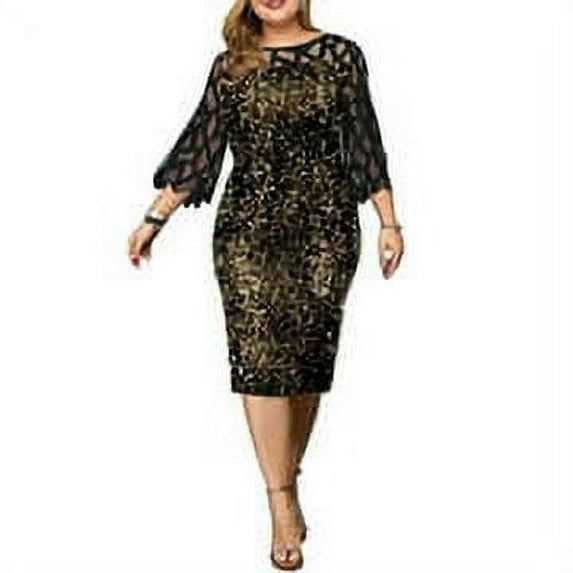 Enwejyy Women Party Cocktail Formal Dress Ball Gown Sequins Half Sleeve Lace A-Line Dress Plus Size