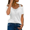 thumbnail image 1 of Enwejyy Women Plus Size S-5XL Basic Top Lace Solid Color Cold Shoulder Short Sleeve Casual T-Shirt Blouse, 1 of 2
