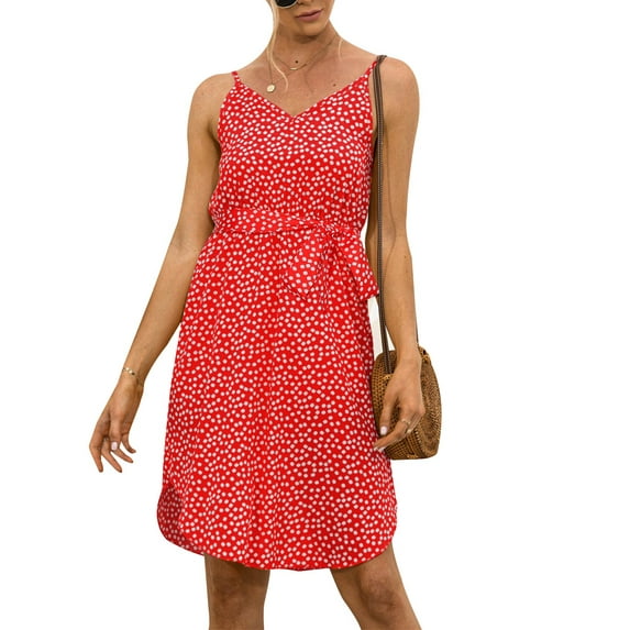 Enwejyy Women Slip Dress Sexy V-Neck Sleeveless Printed Knee Length Dresses
