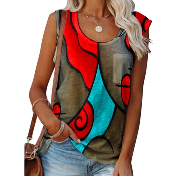 Enwejyy Women Smmuer Contrast Color Sleeveless Basic Vest Tops T-shirts