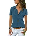 thumbnail image 1 of Enwejyy Women Smmuer Lapel Neck Short Sleeve Solid Casual T-Shirts Blouse Tops, 1 of 3