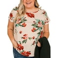 thumbnail image 1 of Enwejyy Women Summer Floral Print Round Neck Short Sleeve Pleated Pullover Tunic Tops T-Shirt Plus Size, 1 of 4