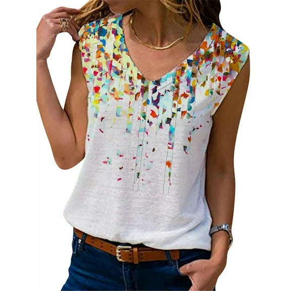 Enwejyy Women Summer Floral Print V-Neck Sleeveless Casual Tank Top