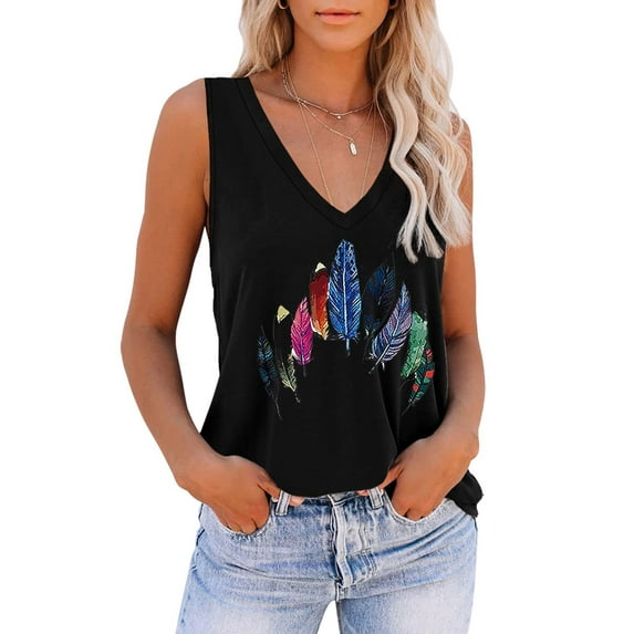 Enwejyy Women Summer Floral Print V-Neck Sleeveless Casual Tank Top