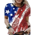 thumbnail image 1 of Enwejyy Women Summer Independence Day US Flag Print Round Neck Short Sleeve Loose T-Shirts Plus Size, 1 of 2