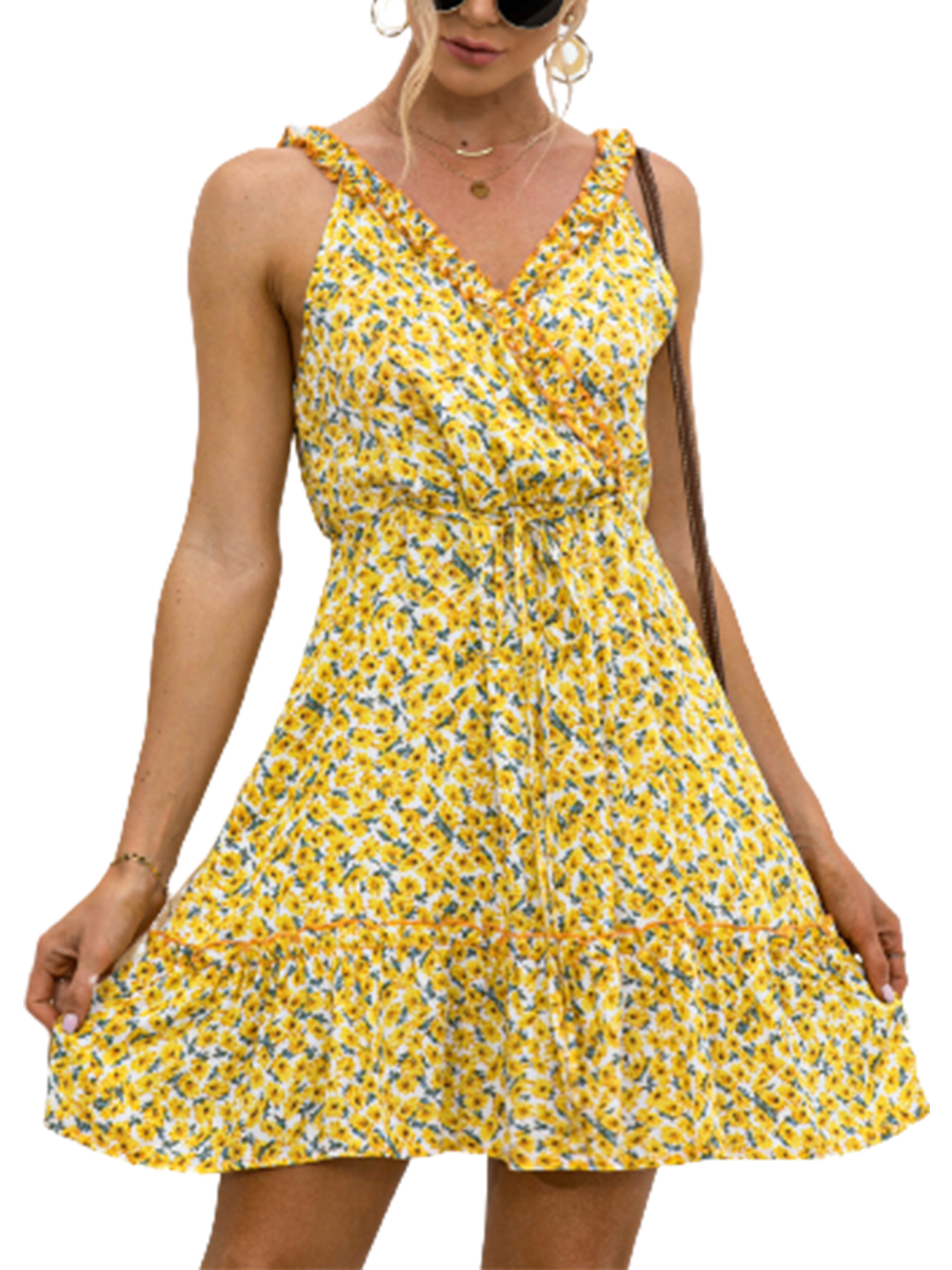Women Summer Sexy V neck Slim Strap High Waist Dress