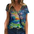 thumbnail image 1 of Enwejyy Women Summer V-Neck 3D Print Short Sleeve T-Shirts Blouse Tops, 1 of 4