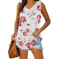 thumbnail image 1 of Enwejyy Women Summer V-Neck Sleeveless Floral Print Striped Loose Tank Tops, 1 of 4