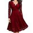 thumbnail image 1 of Enwejyy Women Wedding Party Elegant Hollow Lace Solid Color ong Sleeve Knee Length Dress, 1 of 4