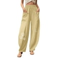 thumbnail image 1 of Enwejyy Women's Cotton Blend Elastic Waist Mid Waist Relaxed Fit Casual Pants, 1 of 6