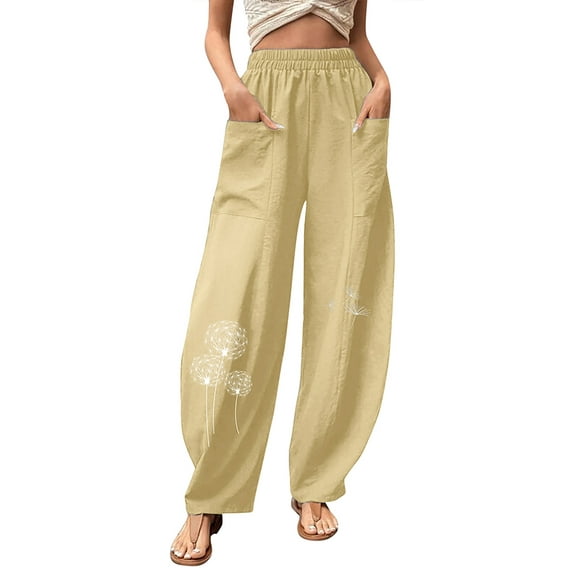 Enwejyy Women's Cotton Blend Elastic Waist Mid Waist Relaxed Fit Casual Pants