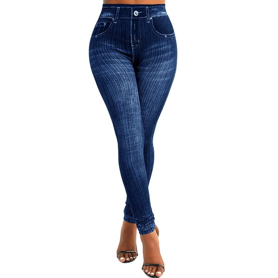 Enwejyy Women's Faux Denim Mid Waist Elastic Waist Skinny Jegging Leggings