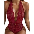 thumbnail image 1 of Enwejyy Women's Lingerie Underwear Crotchless Sexy Deep V-Neck Sheer Backless Lace Halter One Piece Bodysuit Babydoll Sleepwear, 1 of 5