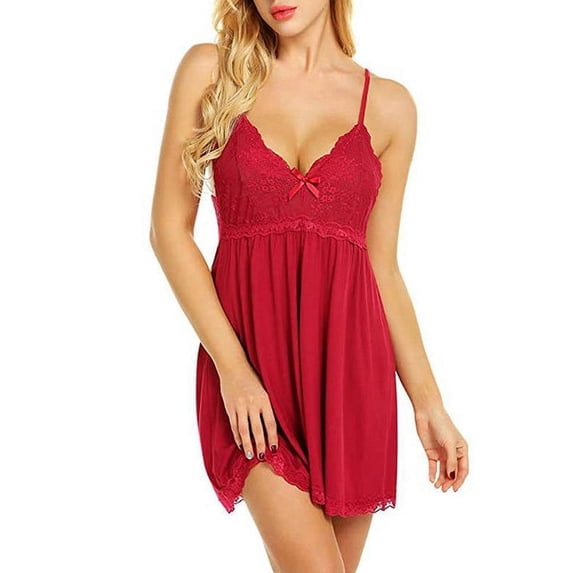 Enwejyy Women's Plus Lingerie Sleepwear Lace Sleeveless V-Neck Sexy Negligee Nightdress with Thong