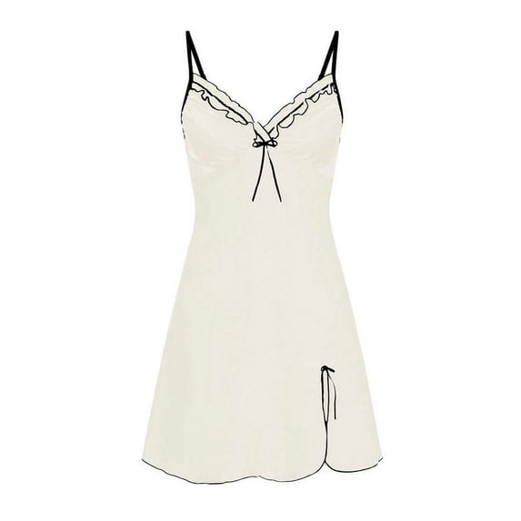 Enwejyy Women's Sexy V neck Solid Color Suspender Nightshirt Nightdress Pajamas