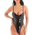 thumbnail image 1 of Enwejyy Women's Sleepwer Spliced Adjustable Patent Leather Capri One Piece Jumpsuit Bodysuit Sexy Lingerie, 1 of 4