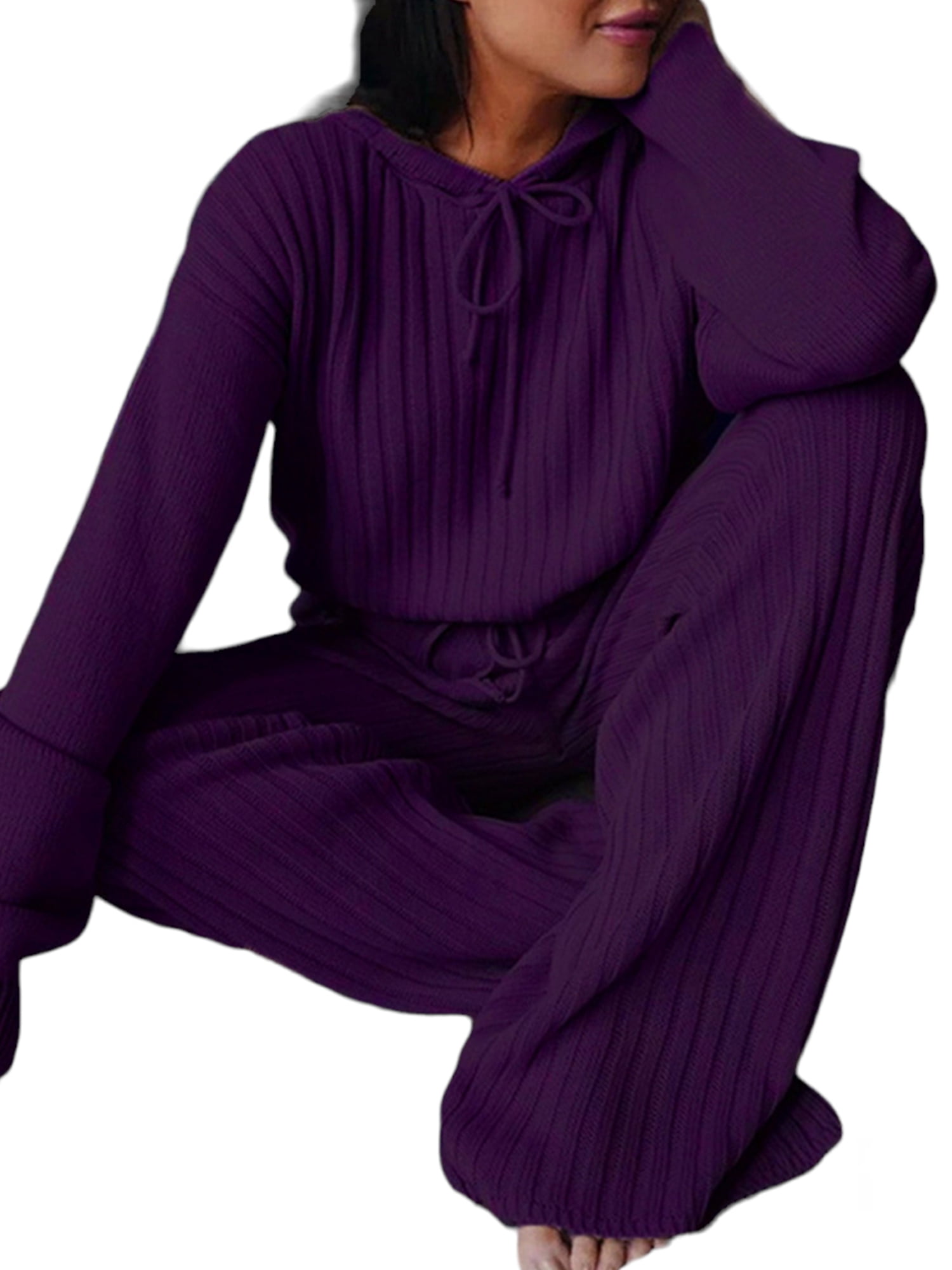 Women'S Casual Solid Color Loose Round Neck Sports Suit