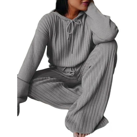 Enwejyy Women's Two-piece Suit Casual Solid Color Loose Long Sleeve Hooded Top and Pants Activewear Tracksuit